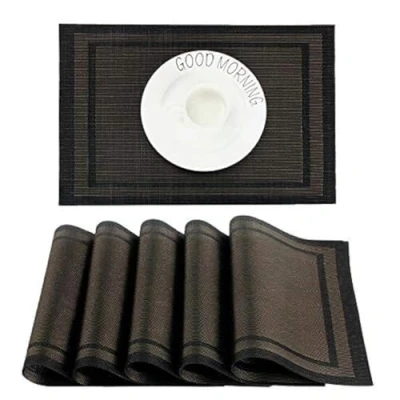 Abbildung von CHAOCHI Tischset Abwischbar,Platzset Abwaschbar 6er Set PVC Abgrifffeste Hitzebeständig rutschfest Platzdeckchen für Küche, Zuhause, Restaurant, Speisetisch, 45cmx30cm(Schwarz+Gold)