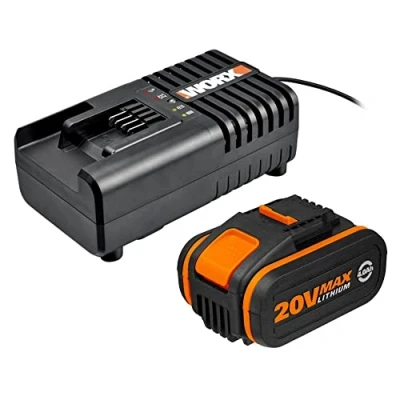 Abbildung von WORX WA3604 PowerShare Akku mit Ladestation Set: 20V 4000mAh Li Ion Akkubatterie &amp; für alle Elektro Gartengeräte