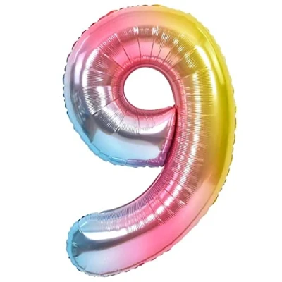 Abbildung von Luftballon 9. Geburtstag Zahl 9 Mehrfarbig Pastell XXL Riesen Folienballon 100cm Geburtstagsdeko Ballon Deko zum Geburtstag. Fliegt mit Helium.