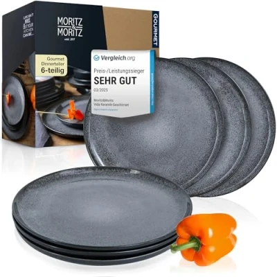 Abbildung von Moritz &amp; VIDA 6er Dinner Teller Set Anthrazit Dinnerteller für 6 Personen Porzellan spülmaschinen und mikrowellengeeignet