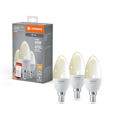 Abbildung von LEDVANCE Smarte LED Lampe mit WiFi Technologie, Sockel E14, Dimmbar, Warmweiß (2700 K), ersetzt Glühlampen 40 W, SMART+ Candle Dimmable, 3er Pack
