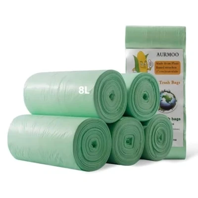 Abbildung von AURMOO 200 Biotüten, 8L Bio Müllbeutel, Abfallbeutel, Küchen Lebensmittel Abfallsack Biomülltüten für Küche, Büro, Wohnzimmer(40X43cm,Grün)