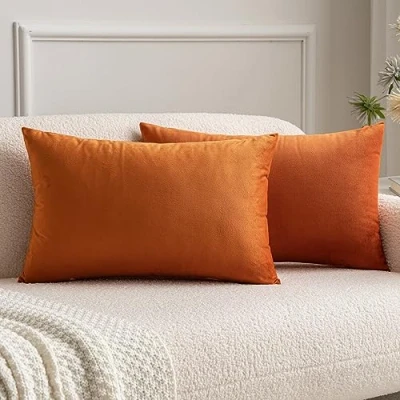 Abbildung von MIULEE 2er Set SAMT Kissenbezug Kissenhülle Dekorative Dekokissen Sofakissen Lendenkissen Wurfkissenbezug mit Verstecktem Reißverschluss Sofa Schlafzimmer 12x 20 Inch 30 x 50 cm Orange
