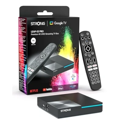 Abbildung von STRONG 4K UHD Android TV Streaming Box Leap S3 Pro Wi Fi 6 1200 Mbps Chromecast Built in Kompatibel mit Google Sprachsteuerung Dolby Atmos &amp; Vision 32 GB Flash Speiche