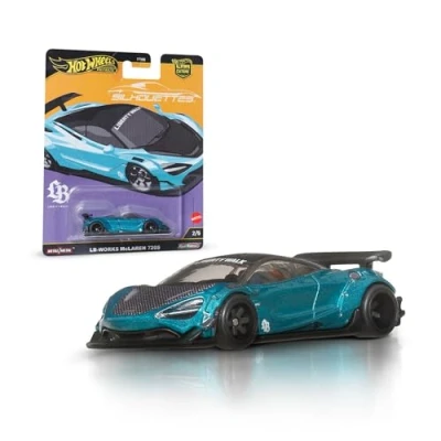 Abbildung von Hot Wheels Premium Car Culture Sammel Spielzeugauto, Die Cast LB Works McLaren 720S im Maßstab 1:64, Silhouettes Fahrzeug mit Real Riders Rädern, JBK47