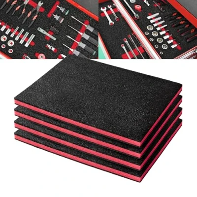 Abbildung von Precision Defined Werkzeugkisten Schaumstoff Einsätze für Koffer, Werkzeug Schaumstoff, Polyethylenschaumstoff Schwarz/Rot (40,6 x 30,4 2,54 cm, 4er Pack)