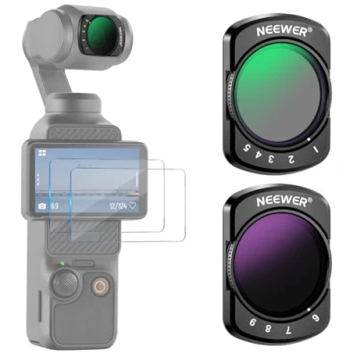 Abbildung von Neewer Variables ND2 ND32 &amp; ND64 ND512 Kit kompatibel mit DJI Osmo Pocket 3 Creator Combo Zubehör, Limited Stops Graufilter, 2 Displayschutzfolien, Action Kamera Zubehör