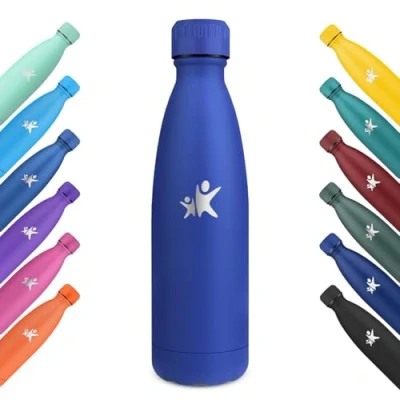 Abbildung von KollyKolla Edelstahl Trinkflasche 500ml, Vakuum Kinder, Thermosflasche Kohlensäure Geeignet, BPA Frei Auslaufsicher Wasserflasche für Schule, Sport, Camping, Gym Königsblau