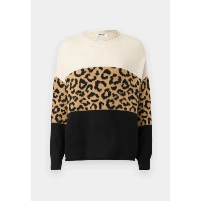 Abbildung von ONLY Onljade O NECK Strickpullover, Damen, Größe: XS, Moonbeam/black/toasted coconut