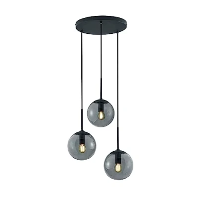 Abbildung von Trio Leuchten Pendelleuchte Balini 308590342, Metall Anthrazit, Glas rauchfarbig, exkl. 3x E14