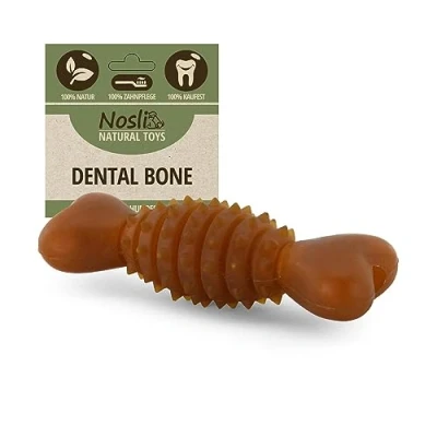 Abbildung von Nosli Natural Toys Dental Bone Gummi Kauknochen für Hunde Aus Naturkautschuk ohne Farbstoffe Spielzeug Knochen Hund Hundespielzeug mit Noppen Hundeknochen Naturgummi (S)