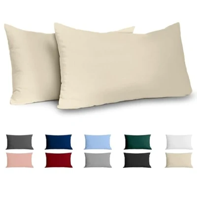 Abbildung von Dreamzie Kissenbezug 40 x 80 Renforcé Baumwolle (2er Set) Beige Dicht gewebt mit 57 Fäden/cm² 40x80 cm Oeko Tex Zertifiziert