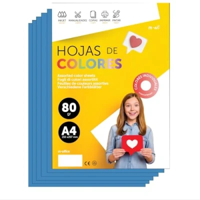 Abbildung von Buntes Papier A4 80g für Drucker &amp; Basteln, Farbige Blätter Kinder, Kreativprojekte, Karten Schule M office (50 Blatt, Blau)