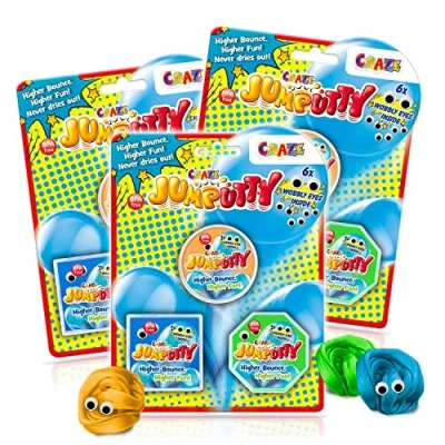 Abbildung von JUMPUTTY 3er Set Hüpfende Knete Bunte Kinderknete Knetmasse 9X 15 g Jump Springende Modeliermasse Kinderparty Mitgebsel ab 3 jahre, 4 Farben