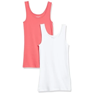 Abbildung von Amazon Essentials Damen Tanktop, Schmale Passform, 2er Pack, Kräftiges Rosa/Weiß, XL