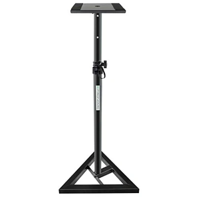 Abbildung von Pronomic SLS 10 Stativ für Studio Monitor Ständer (Höhenverstellbar 80 cm bis 130 cm, Dreiecksbasis, Gummifüße, Dornenfüße/Spikes, Stahl, Trägerplatte mit Gummistreifen) Schwarz pulverbeschichtet