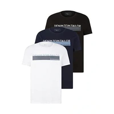 Abbildung von TOM TAILOR Denim Herren Triplepack T Shirt mit Print, Black, L