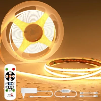 Abbildung von Öuesen COB LED Streifen Warmweiss 5M, Strip Dimmbar 24V, 3000K, Lichtband Selbstklebend, IP44 Wasserdicht, Band mit Fernbedienung, Lichtleiste für TV, Küche, Wohnzimmer, DIY Indoor Outdoor