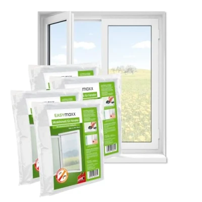 Abbildung von EASYmaxx Fliegengitter Fenster Moskitonetz, Montage ohne Bohren zuschneidbarer Insektenschutz bis 130 x 150 cm Mückenschutz Fliegennetz Klettband selbstklebend [4 Stück]