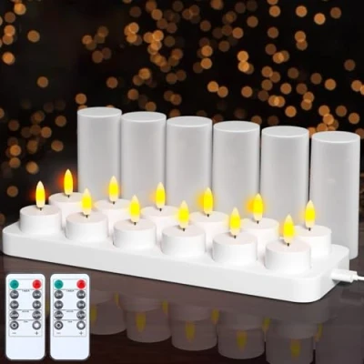 Abbildung von EXTSUD 12 Stück Led Teelichter Aufladbare mit Timer und Ladestation Elektrische Wiederaufladbar Kerzen Flackernd Flammenlose für Halloween Weihnachten Tisch Deko