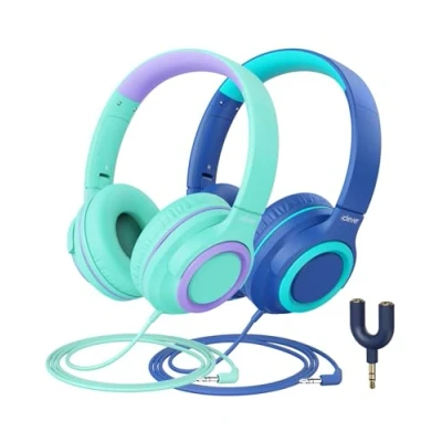 Abbildung von iClever Kinder Kopfhörer mit Sharing Splitter [2 Pack] 85dB Safe Volume Limited HS22 für Kabel, Tangle Free 3.5mm Jack Foldable Stereo Schule/Tablet/Reisen