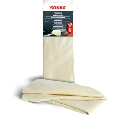 Abbildung von SONAX PremiumLeder (1 Stück) saugfähiges Naturleder zum flecken und streifenfreien Trocknen von Lackoberflächen, Glas Spiegeln Art Nr. 04163000