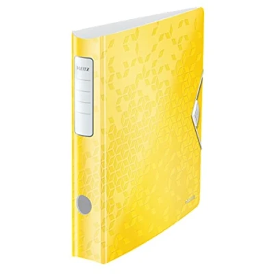 Abbildung von Leitz Qualitäts Ordner 180 Active WOW, A4, Schmal, Abgerundeter Rücken, 6,5 cm breit, Gummibandverschluss, Leichtes Polyfoam, Plastik Ordner, WOW Serie, Gelb, 11070016