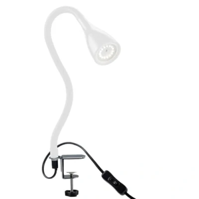 Abbildung von B.K.Licht Schreibtischlampe mit Kabelschalter, dimmbar in Stufen, schwenkbar, Tischlampe, Klemmleuchte, Tischleuchte, Bürolampe, Leselampe, Leselicht, Klemmlampe, 60x5,5 cm, Weiß