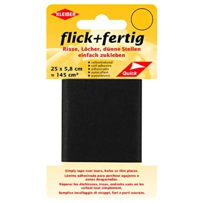Abbildung von Kleiber flick und fertig, selbstklebender Flicken, Risse, Löcher, dünne Stellen einfach zukleben, Nylon zuschneidbar, schwarz (25 x 5,8 cm)