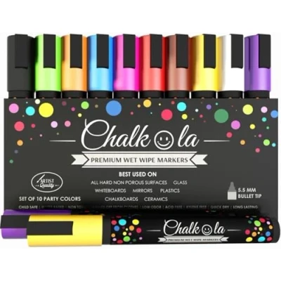 Abbildung von Chalkola 10 Kreidestifte für Tafel Abwaschbar (10 Stifte, 6mm Kreidestift) Fenster, Tafelkreide &amp; Glasstifte, Chalk Marker, Kreidemarker Abwischbar, Fensterfarben Kinder