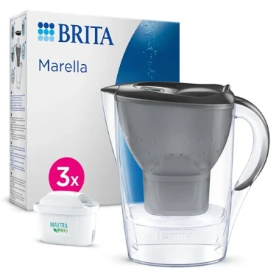 Abbildung von BRITA Wasserfilter Kanne Marella graphit (2,4l) inkl. 3x MAXTRA PRO All in 1 Kartusche Filter zur Reduzierung von Kalk, Chlor, Blei, Kupfer &amp; geschmacksstörenden Stoffen im Wasser