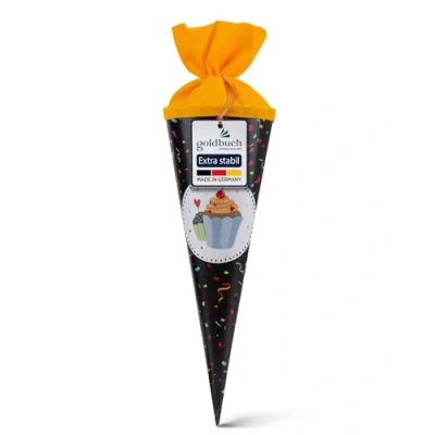Abbildung von goldbuch 93 214 Party Schultüte mit Konfetti als Motiv, Länge 35 cm, Durchmesser 11,5 Zuckertüte für Jungen und Mädchen, Geschenktüte aus Lackkarton Filzverschluss