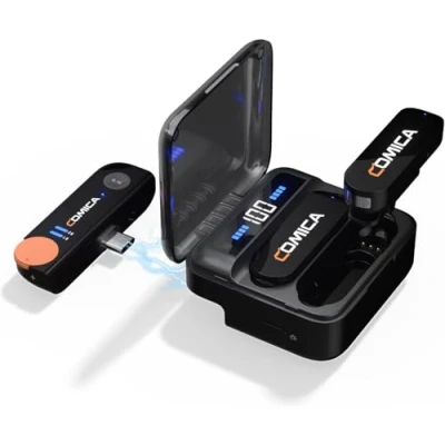 Abbildung von comica Vimo S UC 2.4GHz Lavalier Wireless Mikrofon für USB C Android Smartphone mit Ladebox, 200M Übertragung, Ansteckmikrofon Plug &amp; Play Handy Interviews/YouTube/TikTok/Live Stream(Schwarz)