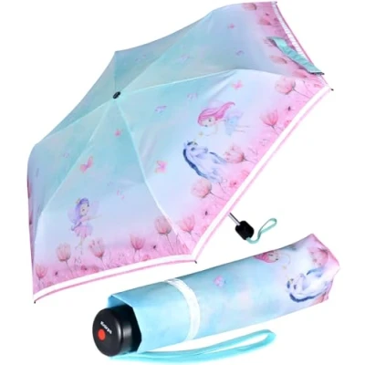 Abbildung von Knirps Kinder Taschenschirm 4Kids reflective mit Reflexborte Unicorn türkis rosa