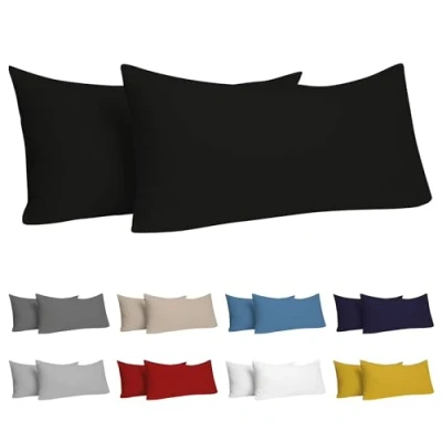 Abbildung von Dreamzie Kissenbezug 40x70 (Set mit 2) 100% Jersey Baumwolle 150 g/qm Kissenbezüge Schwarz Für Kissen cm Kissenhülle Resistent und Hypoallergen