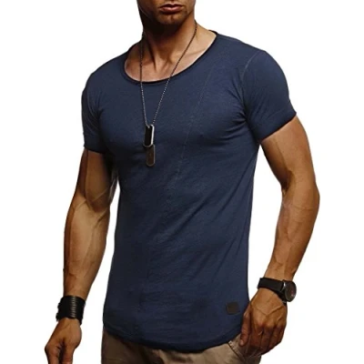 Abbildung von Leif Nelson T Shirt Herren Sommer Rundhals Ausschnitt 100% Baumwolle (Blau, Größe XL) Regular Fit Rundkragen, Basic Männer Kurzarm
