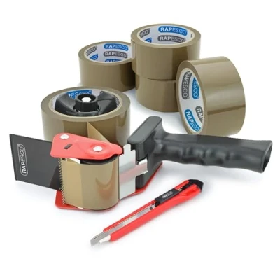 Abbildung von Rapesco 1581 Germ Savvy Antibakteriell 960 Klebeband Handabroller mit 5 Braune Packbänder
