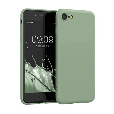 Abbildung von kwmobile Hülle kompatibel mit Apple iPhone SE (2022) / (2020) 8 7 gummierte TPU Silikon Handyhülle Schutzhülle für kabelloses Laden Case in Porzellan Grün