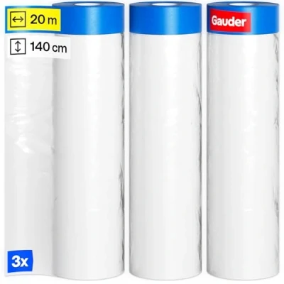 Abbildung von GAUDER Abdeckfolie mit Klebeband Malerband Folie 84 m² Malerfolie Abklebefolie perfekt für Fenster, Türen und Schalter (3 Rollen 140 cm x 20 m)