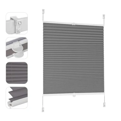 Abbildung von Sekey Plissee ohne Bohren Verdunkelung, Fenster Klemmfix Jalousie 70 cm breit, Verspannt Blickdicht Sonnenschutz Fensterollo, 70x200cm, Dunkelgrau