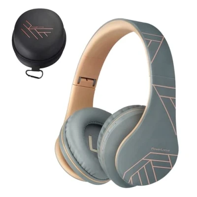 Abbildung von PowerLocus Kabellose Kopfhörer Over Ear, Bluetooth mit Mikrofon, Faltbar, weiche Ohrpolster Hi Fi Stereo Bass, Headset Kabellos und Kabel Modus für Kinder/Erwachsene/TV/PC/Home Office