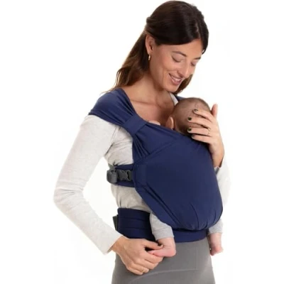Abbildung von Boba Bliss 2 in 1 Babytragetuch &amp; Babytrage Neugeborene ab Geburt bis 16 kg Ohne Binden Knoten, Hüftfreundlich, Weich Elastisch (Marineblau)