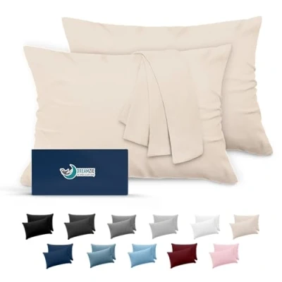 Abbildung von Dreamzie Kissenbezug 50x70 Beige 2er Set Mikrofaser Oeko TEX Zertifiziert Kopfkissenbezug Weich