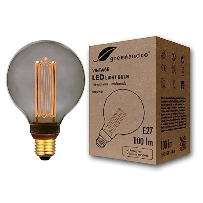 Abbildung von greenandco Vintage Design LED Birne zur Stimmungsbeleuchtung E27 G95 smoke 4W 100lm 1800K extra warmweiß 320 230V flimmerfrei nicht dimmbar Edison Glühbirne