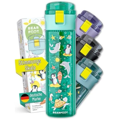 Abbildung von BEARFOOT Trinkflasche Kinder auslaufsicher, 500ml, leichte Tritan Wasserflasche, BPA frei, Kohlensäure geeignet, spülmaschinenfest für Jungen, Mädchen, Kleinkind (Ozean mint, 500ml)
