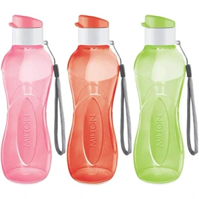 Abbildung von MILTON Trinkflasche Kinder Wiederverwendbare Wasserflasche 355 ml aus Kunststoff BPA frei Auslaufsicher mit Trageriemen für Radfahren Camping Wandern Fitness Yoga