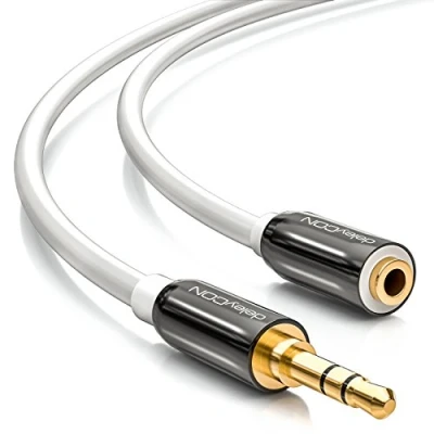 Abbildung von deleyCON 2m Stereo Audio Klinken Verlängerungskabel 3,5mm Buchse zu Stecker AUX Kabel Metallstecker Weiß