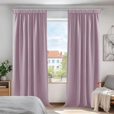 Abbildung von Deconovo Vorhang Blickdichte Gardine mit Kräuselband Vorhänge Thermovorhang Kinderzimmer, 240x140cm(HöhexBreite), Hellpink, 2er Set