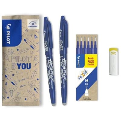 Abbildung von PILOT FriXion Ball 0.7 Set 2 Stifte/6 Minen/1 Radierer Farbe Blau Radierbare Tintenroller 0,4mm Strichstärke, angenehme Schreibführung beim Schreiben, thermosensitive Tinte, austauschbare Mine