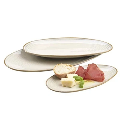 Abbildung von MÄSER 931372 Serie Nottingham Set aus 3 Servierplatten, Servierteller in Größen im Vintage Look, Beige, Steinzeug, 28 x 15.5 cm